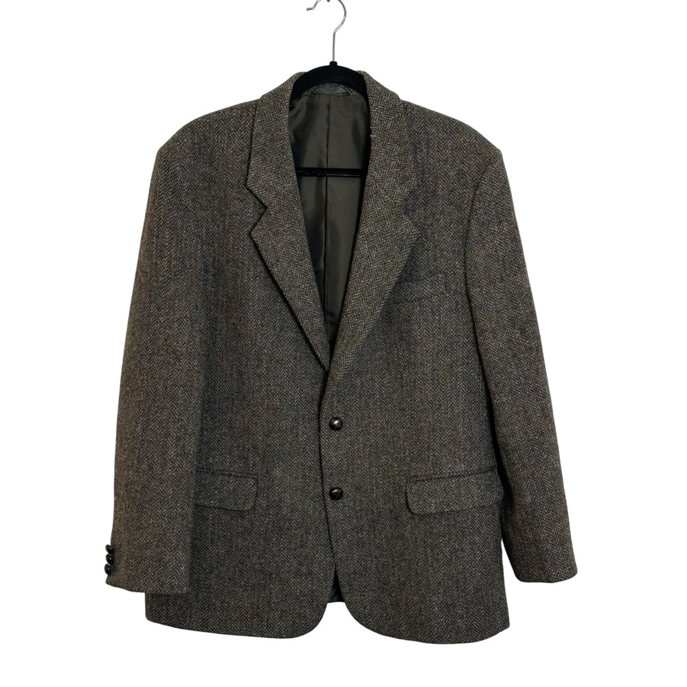 Hector‎ Russell Harris Tweed Herringbone Wool Blazer Sport Coat Size 40R Brown